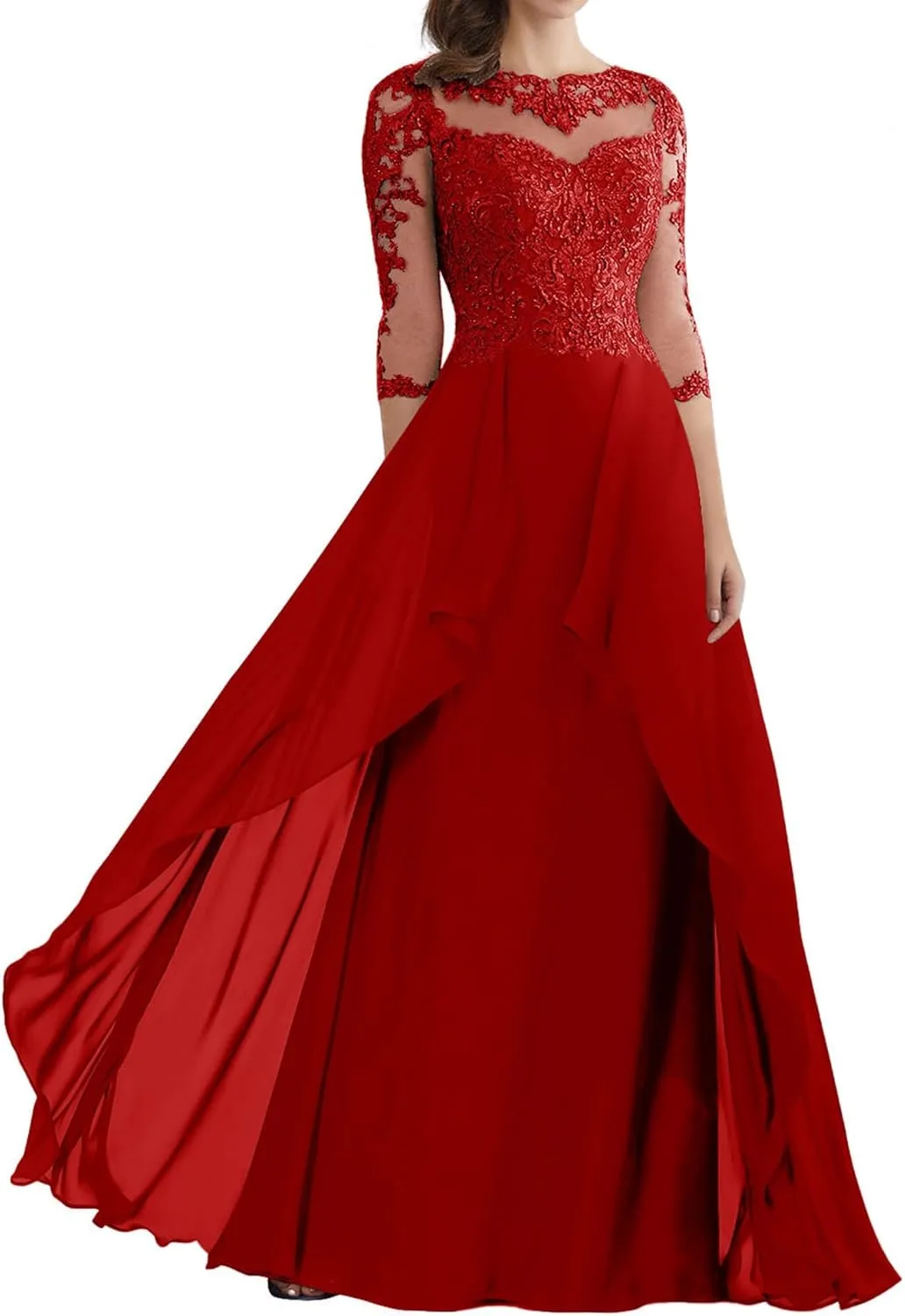 Mother of The Bride Dresses for Wedding Lace Evening Dress with Sleeves Long Formal Gowns for Women