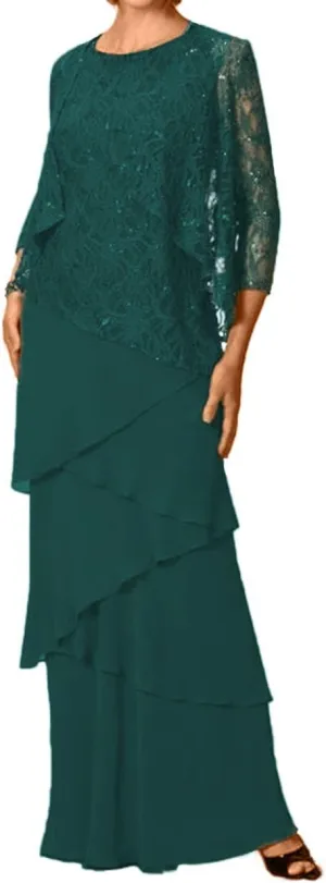 Mother of The Bride Dresses for Wedding Long Evening Formal Dresses Lace Wedding Guest Groom Dress with Jacket Sequin