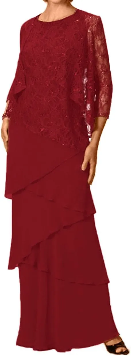 Mother of The Bride Dresses for Wedding Long Evening Formal Dresses Lace Wedding Guest Groom Dress with Jacket Sequin