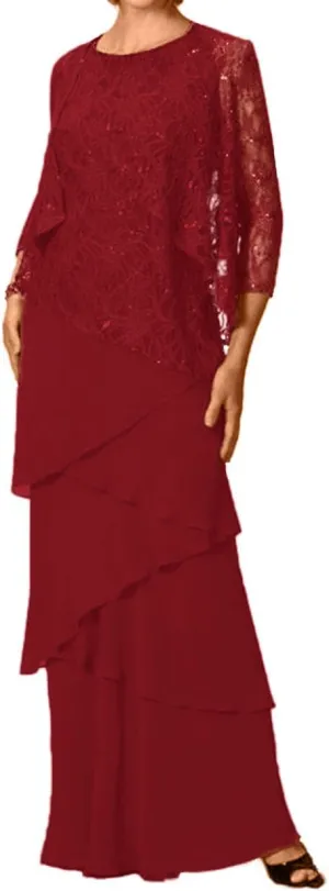 Mother of The Bride Dresses for Wedding Long Evening Formal Dresses Lace Wedding Guest Groom Dress with Jacket Sequin