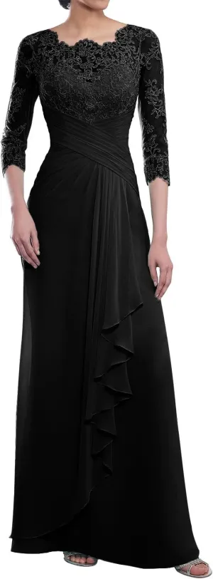 Mother of The Bride Dresses Long Evening Formal Dress Lace Appliques Opaque 3/4 Sleeve Ruffles Wedding Guest Women's