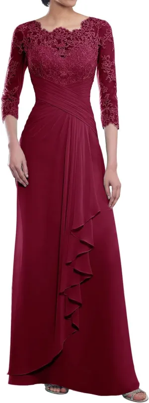 Mother of The Bride Dresses Long Evening Formal Dress Lace Appliques Opaque 3/4 Sleeve Ruffles Wedding Guest Women's