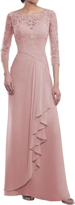 Mother of The Bride Dresses Long Evening Formal Dress Lace Appliques Opaque 3/4 Sleeve Ruffles Wedding Guest Women's