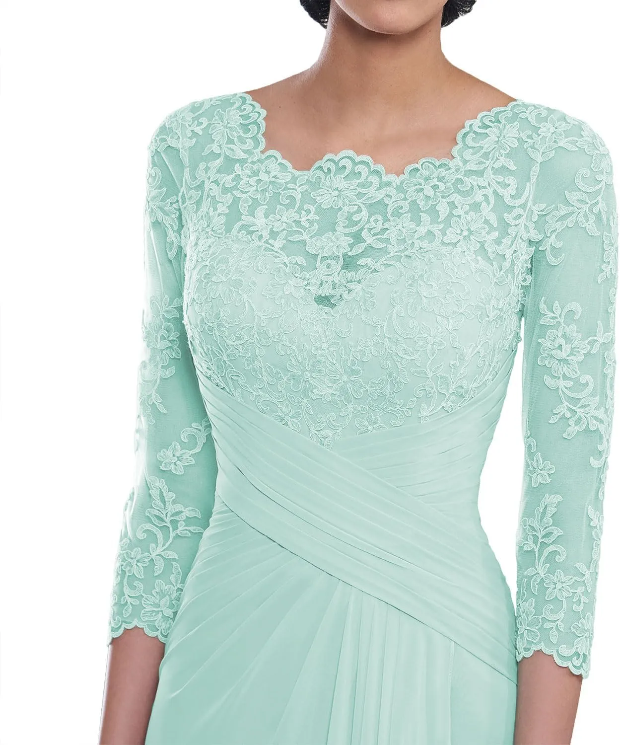 Mother of The Bride Dresses Long Evening Formal Dress Lace Appliques Opaque 3/4 Sleeve Ruffles Wedding Guest Women's