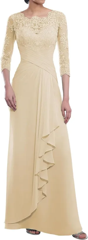 Mother of The Bride Dresses Long Evening Formal Dress Lace Appliques Opaque 3/4 Sleeve Ruffles Wedding Guest Women's