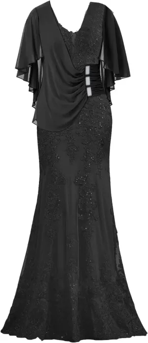 Mother of The Bride Dresses with Sleeves Long Evening Formal Party Dresses Lace Appliques Prom Dress