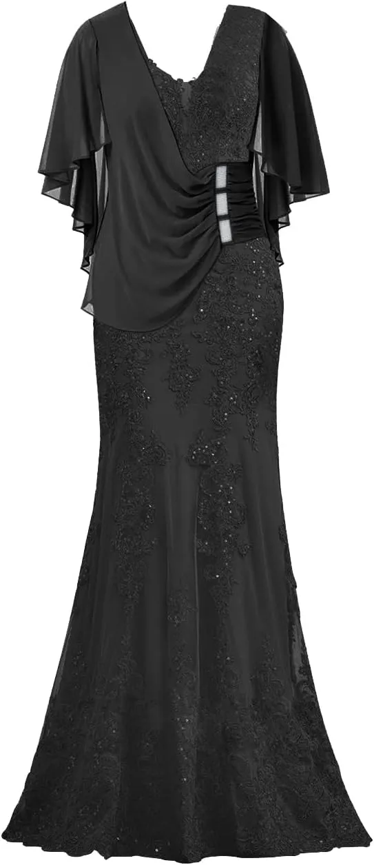Mother of The Bride Dresses with Sleeves Long Evening Formal Party Dresses Lace Appliques Prom Dress