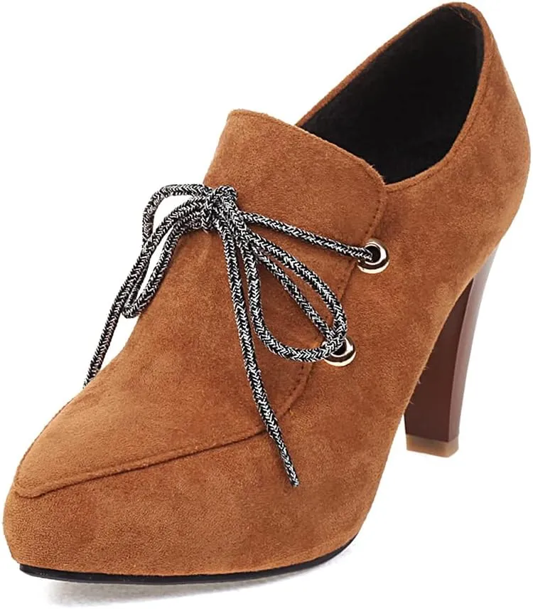 MRKEWUNEY Womens Chunky High Heels Mary Janes Lace Up