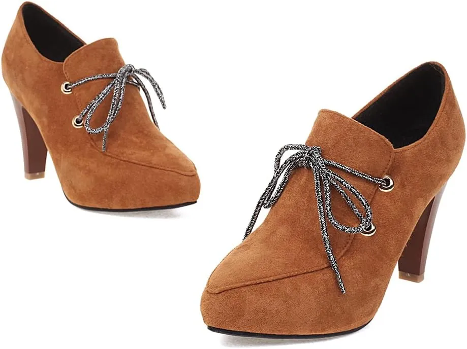 MRKEWUNEY Womens Chunky High Heels Mary Janes Lace Up