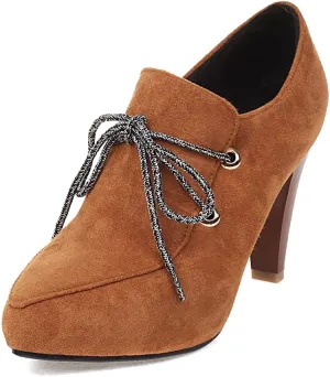 MRKEWUNEY Womens Chunky High Heels Mary Janes Lace Up