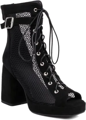 MRKEWUNEY Womens Gladiator Booties Lace Up Block Heels Booties Peep Toe Ankle Boots