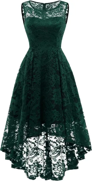 MUADRESS Women's Elegant Floral Lace Dress Sleeveless Crew Neck Hi-Lo Cocktail Dress for Evening Party