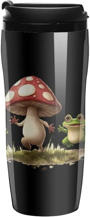 Mushroom Frogs Coffee Mug with Lid Portable Tumbler Water Bottle for Travel Business 350ml