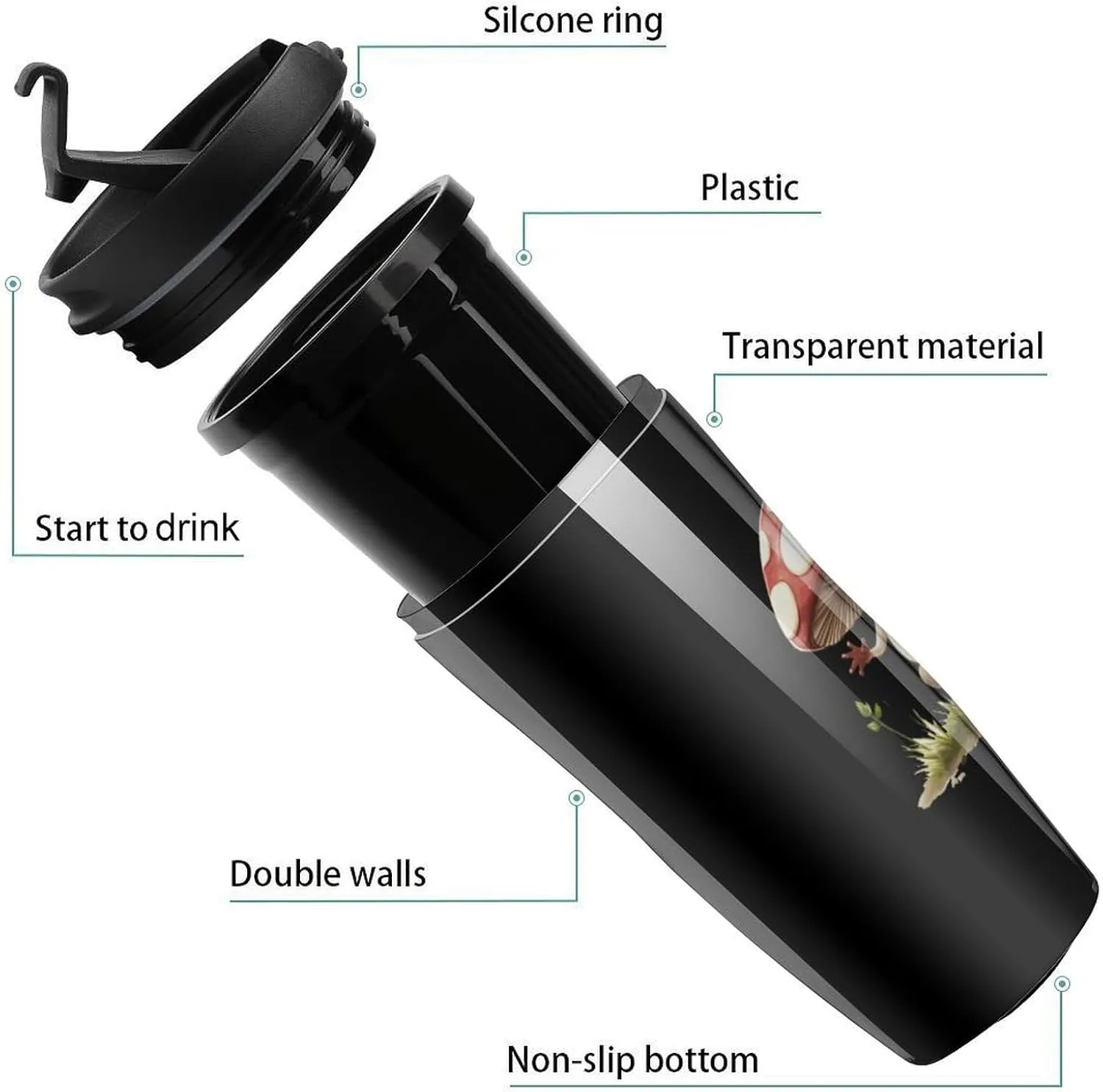 Mushroom Frogs Coffee Mug with Lid Portable Tumbler Water Bottle for Travel Business 350ml