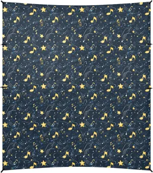 Music Pattern Dark Blue Stable Beach Tent UPF50  Lightweight Outdoor Sun Shade with Sandbags and Shovel for Family Trips, Picnics & Camping