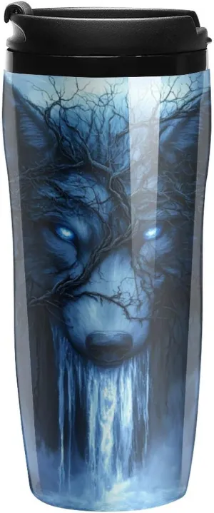 Mystic Tree Wolf Coffee Mug with Lid Portable Tumbler Water Bottle for Travel Business 350ml