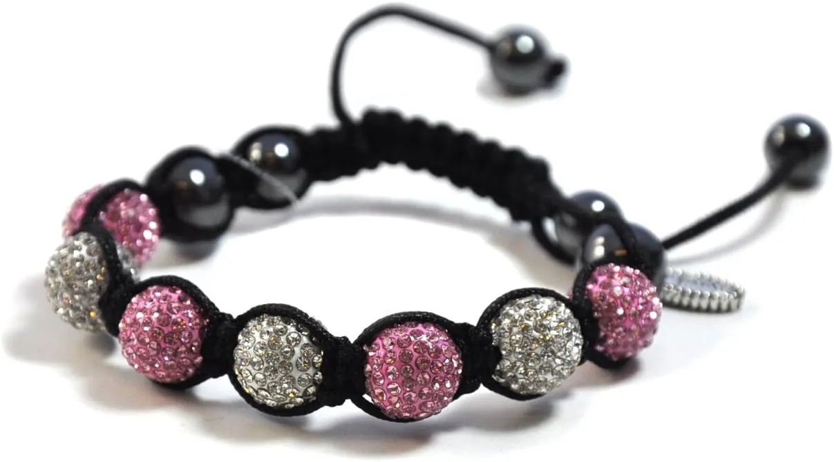 Navika Clear and Pink Crystal Encrusted Golf Ball Shamballa Style Bracelet