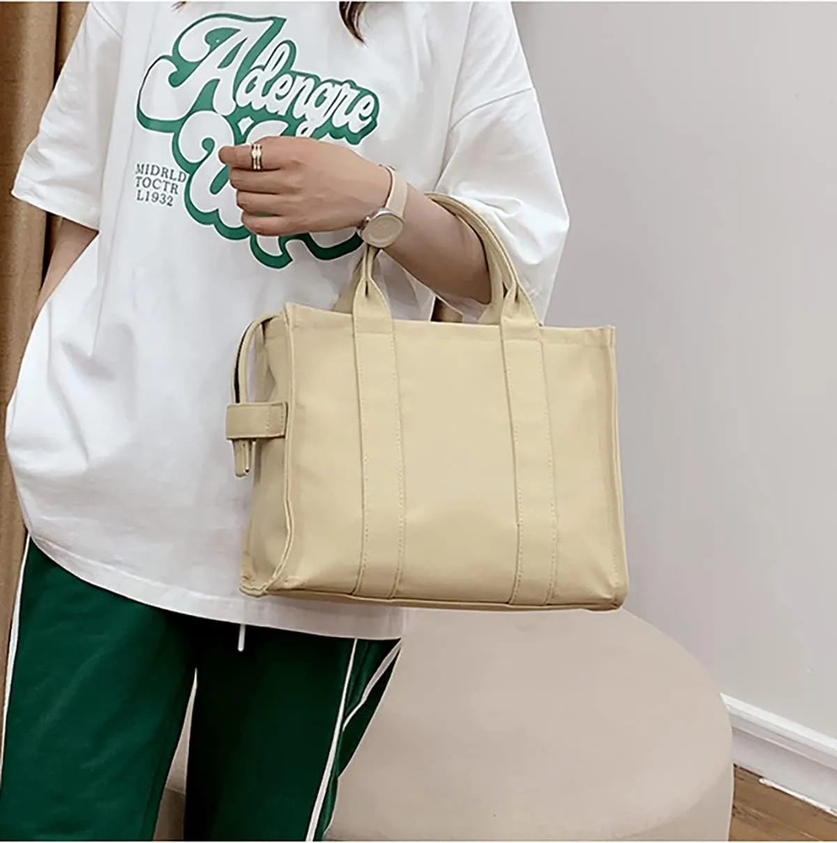 NCDUANSAN Large Canvas Tote Bag Simple one-Shoulder Shopping Bag Lady Letter Printing Commuter Fashion Messenger Handbag