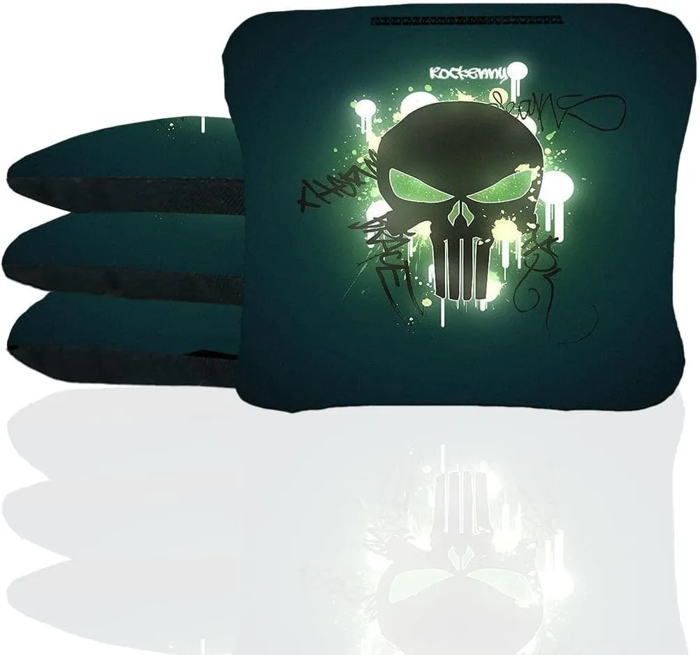 Neon Skull Cornhole Bags - Duck Cloth - Choose Corn Filled or All-Weather Resin Corn Hole Bags