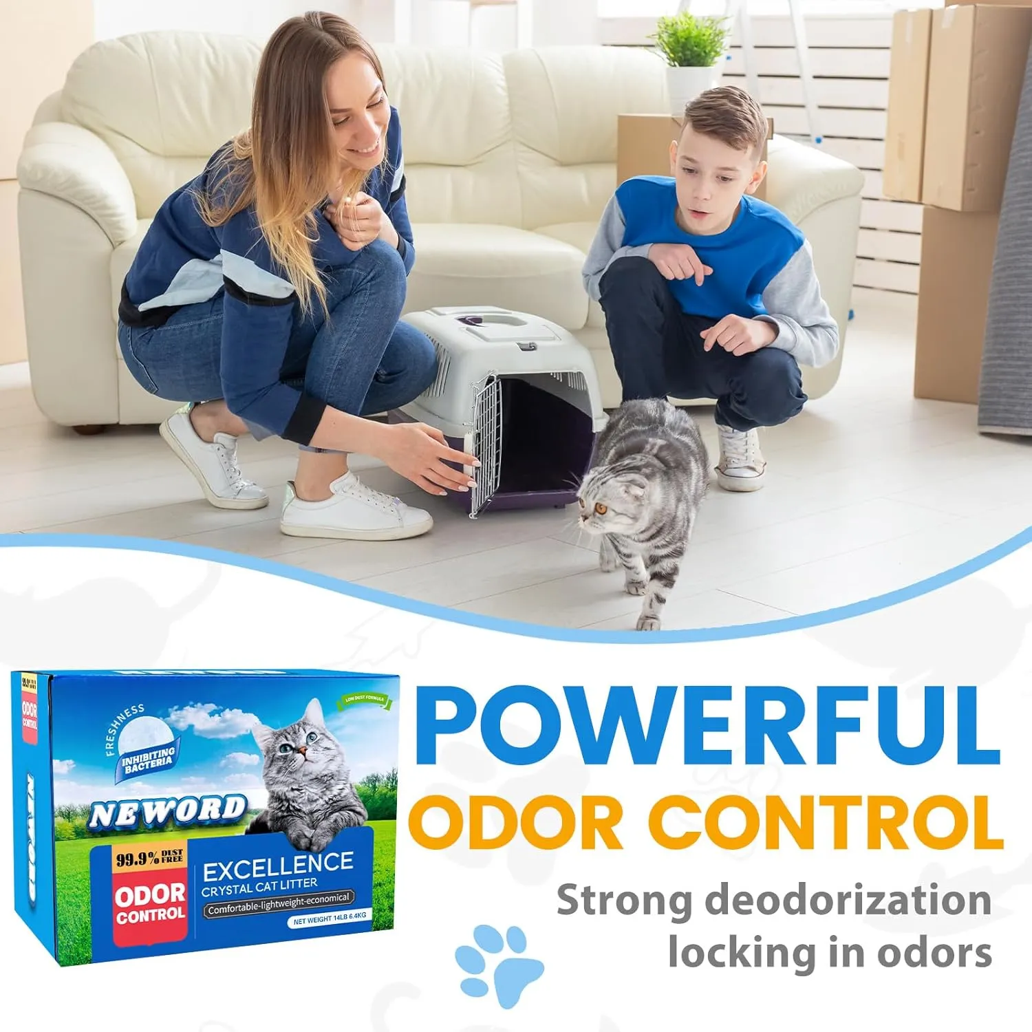 NEWORD Crystals Cat Litter Superior Odor Control 14 lbs Total (2 Pack of 7lb Bags) Soft-On-Paws Low Tracking Dust-Free White Silica Gel, Unscented