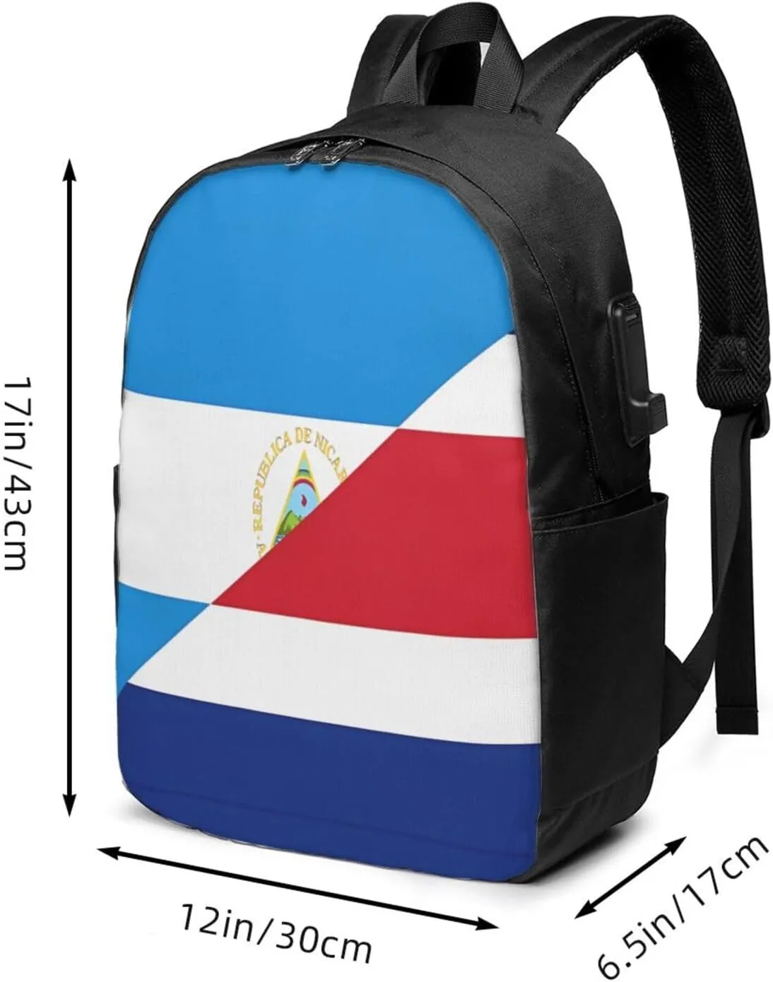 Nicaragua Costa Rica Flag Laptop Backpacks Travel Backpack Casual Business Daypack Sport Rucksack Computer Bag Fits up to 17 Inch Notebook with USB Port