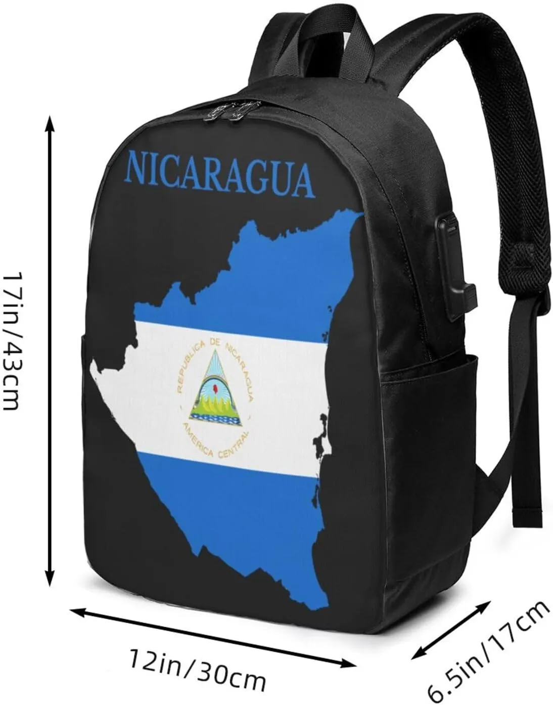 Nicaragua Map Flag Laptop Backpacks Travel Backpack Casual Business Daypack Sport Rucksack Computer Bag Fits up to 17 Inch Notebook with USB Port