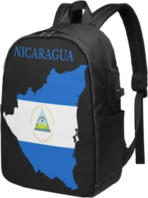 Nicaragua Map Flag Laptop Backpacks Travel Backpack Casual Business Daypack Sport Rucksack Computer Bag Fits up to 17 Inch Notebook with USB Port