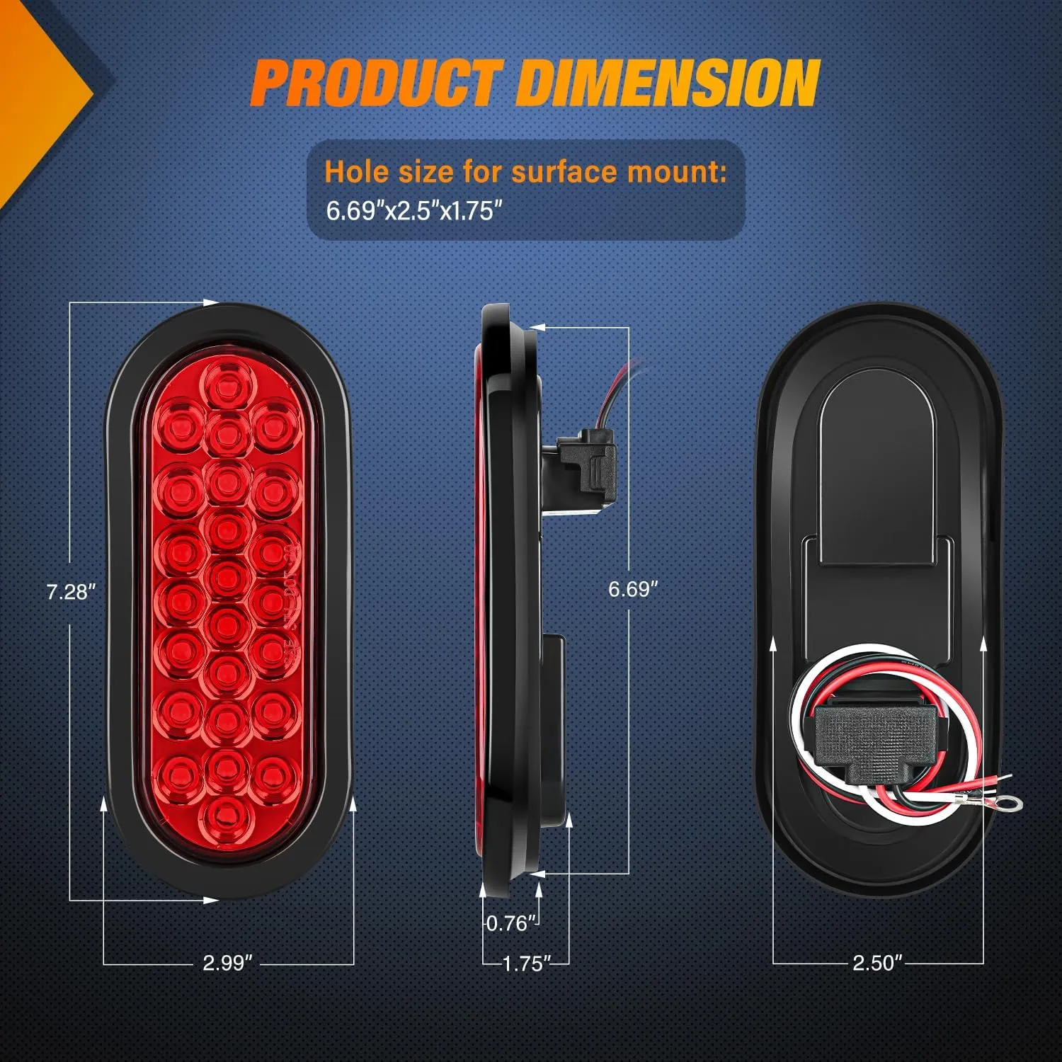 Nilight 6Inch Oval Trailer Tail Light 4PCS White Red 24LED Brake Turn Signal Reverse Lights w/Flush Mount Grommets Plugs IP67 Waterproof for 12V Truck ATV UTV Bus RV Camper