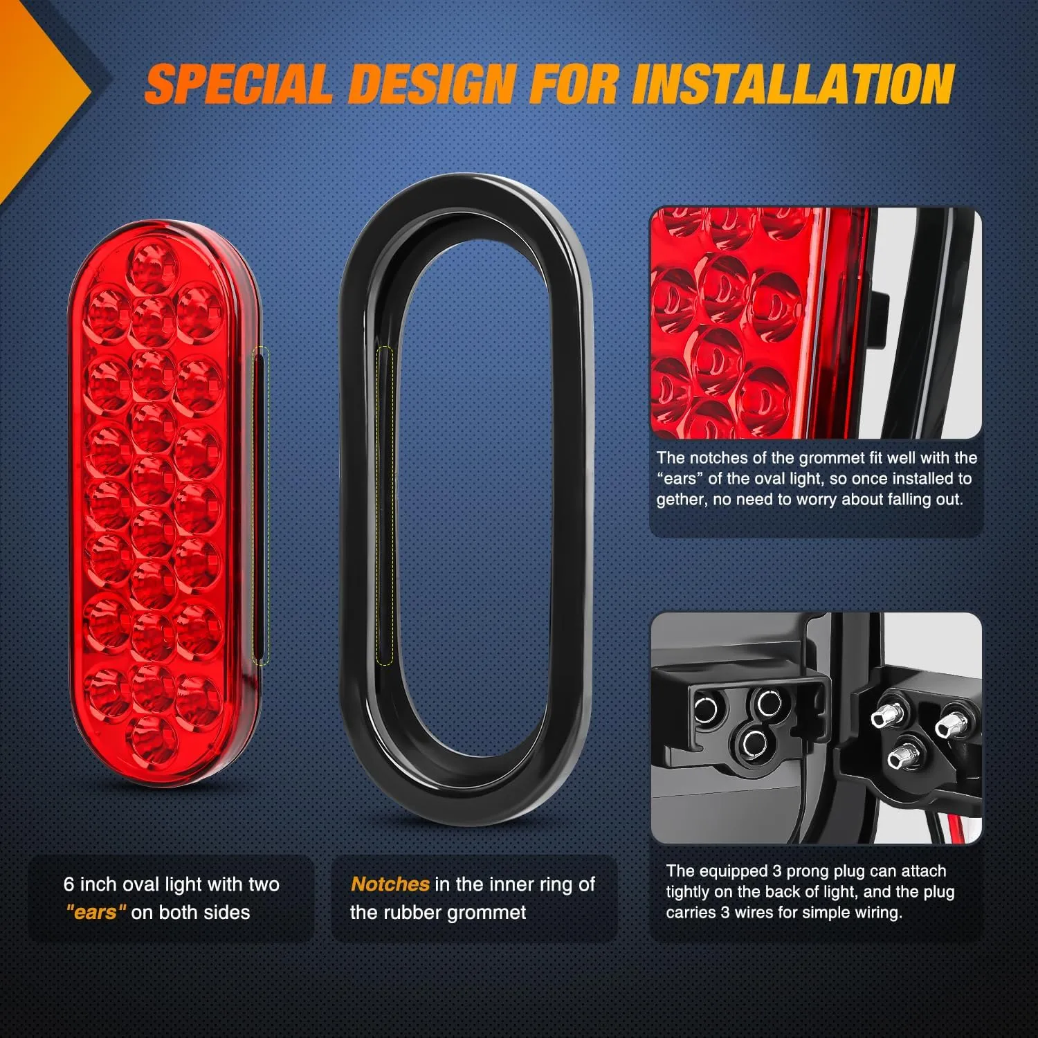 Nilight 6Inch Oval Trailer Tail Light 4PCS White Red 24LED Brake Turn Signal Reverse Lights w/Flush Mount Grommets Plugs IP67 Waterproof for 12V Truck ATV UTV Bus RV Camper
