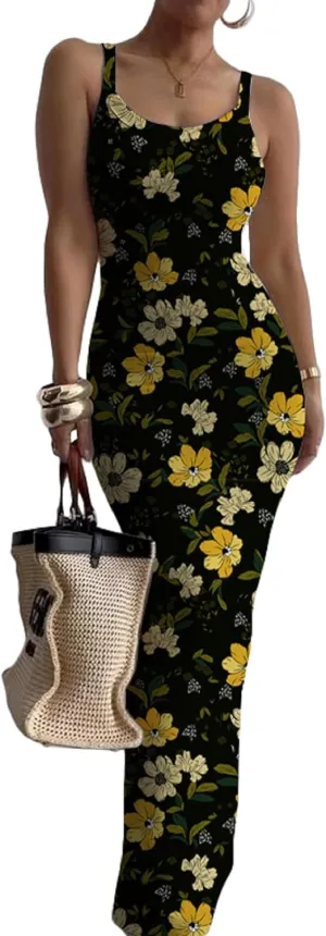 Nimsruc Women Summer Long Dress Casual Slip Sexy Slim Sleeveless Bodycon Maxi Dresses for Women 2024