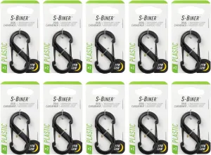 Nite Ize S-Biner Plastic Dual Carabiner - Durable Dual Carabiner with Wire Gate Closure for Organizing Keys & Keychain Attachments - Size 2, Black (10 Pack)