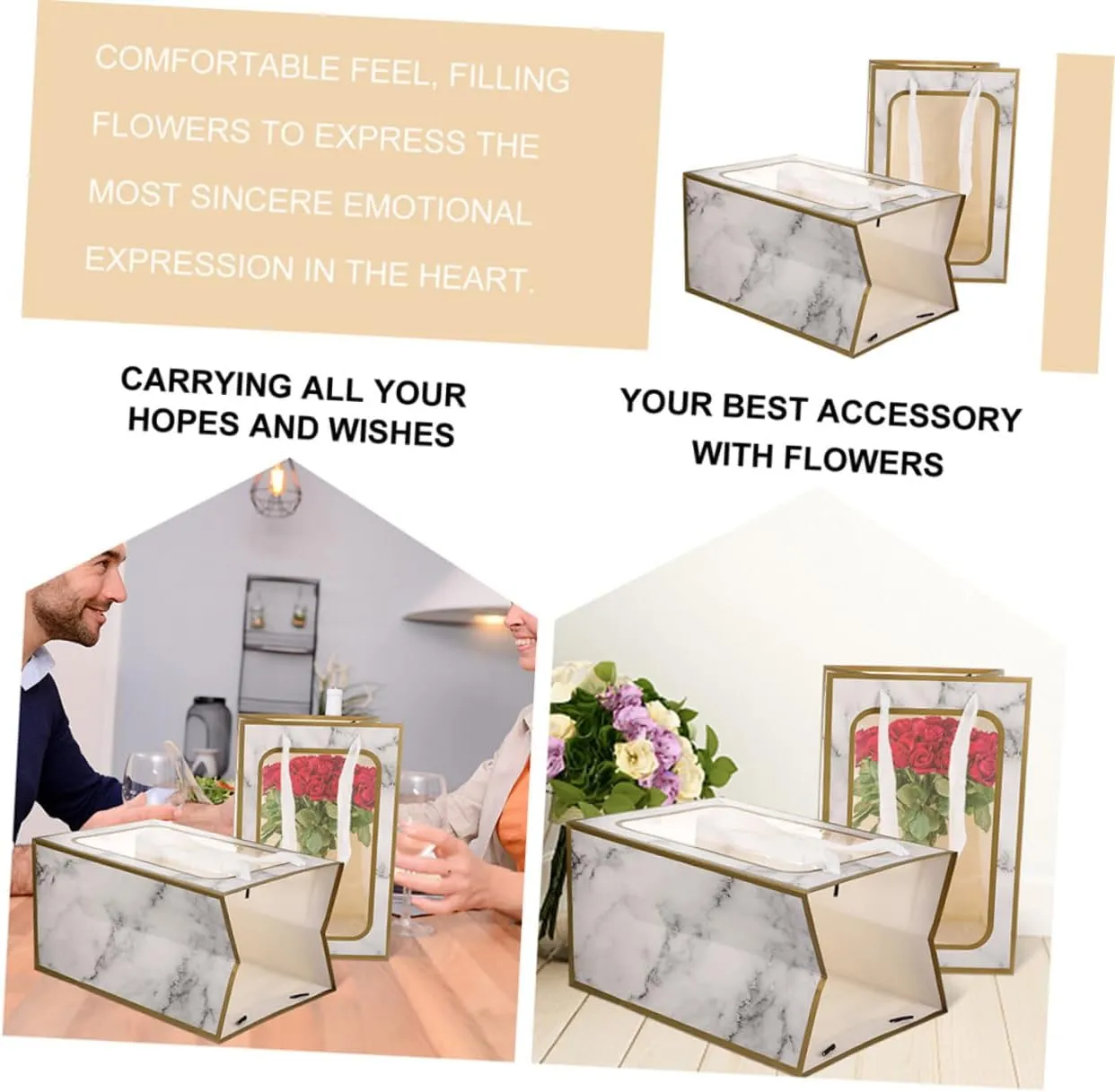 NULYLU Simple Yet Practical 4 Pack Flower Bouquet Bags Kraft Paper Wrapping Handbags Window for Packing