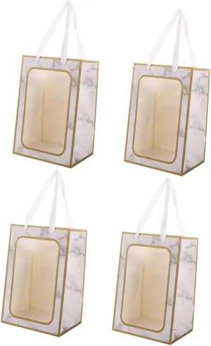 NULYLU Simple Yet Practical 4 Pack Flower Bouquet Bags Kraft Paper Wrapping Handbags Window for Packing