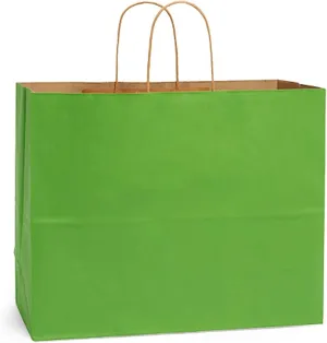 NWP Apple Green Recycled Kraft Paper Shopping Bags - Vogue Size - 16 x 6 x 12in. - Pack of 25