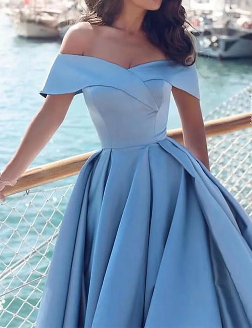 Off Shoulder Satin Prom Dresses Ball Gown Plus Size Formal Dresses for Women Wedding Dress with Slit