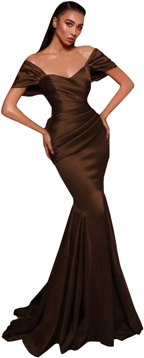 Off The Shoulder Satin Mermaid Prom Dresses for Women Long Ball Gowns A-line Formal Evening Gowns