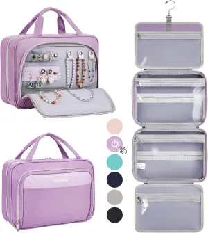 OlarHike Travel Toiletry Hanging Bag Waterproof, Makeup bag, Toiletries, Jewelry, Travel Essentials 3 in 1 Packing Organizers, Medium for Women Light Purple