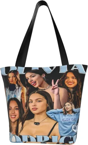 Olivia Songwriter Actress Rodrigo Shopping Handbag Tote Bags with Zipper Unisex Casual Shoulder Bag Storage Bag for Gym