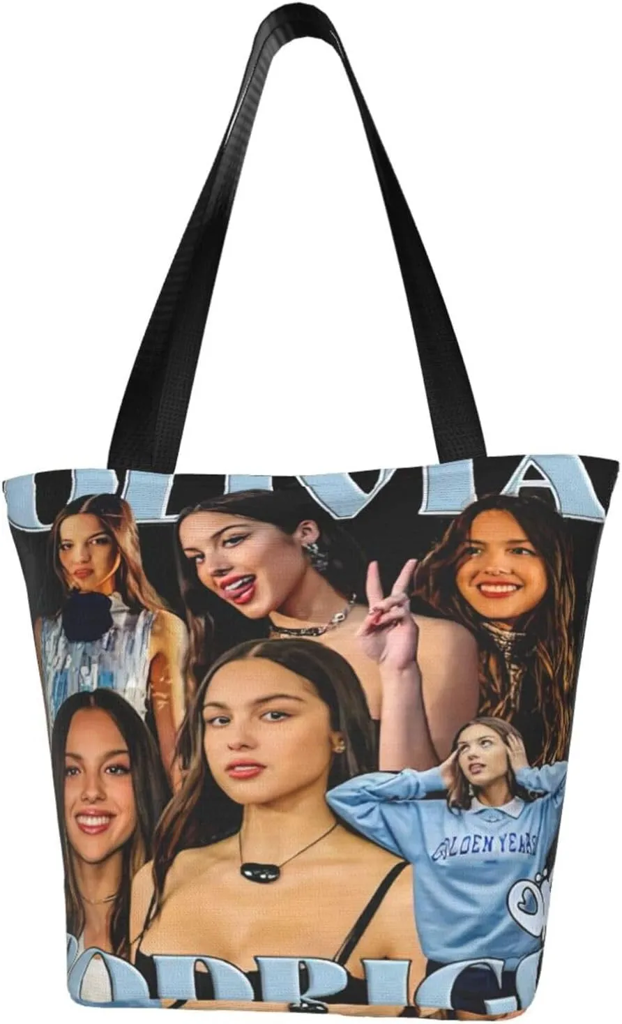 Olivia Songwriter Actress Rodrigo Shopping Handbag Tote Bags with Zipper Unisex Casual Shoulder Bag Storage Bag for Gym