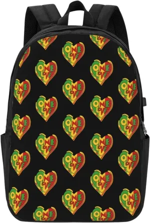 One Loves Jamaican Rasta Reggae Heart Backpack 17 Inch Laptop Backpacks Outdoor Travel Rucksack Work Business Daypack with USB Port Carry On Bag for Cycling Hiking