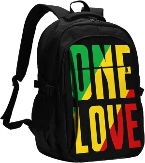 One Loves Jamaican Rasta Reggae Travel Backpack Laptop Backpacks Business Rucksack Outdoor Daypack Large Sport Bag with Luggage Strap USB Charging Port for Hiking Working