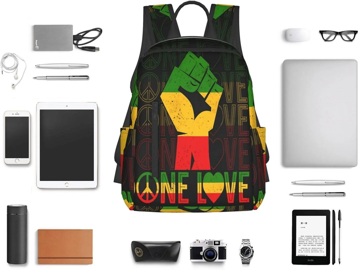 One Loves Peace Rastafari Jamaica Casual Backpacks Laptop Backpack Outdoor Travel Rucksack Sport Carry-On Daypack Lightweight Bag with Multi-Pockets