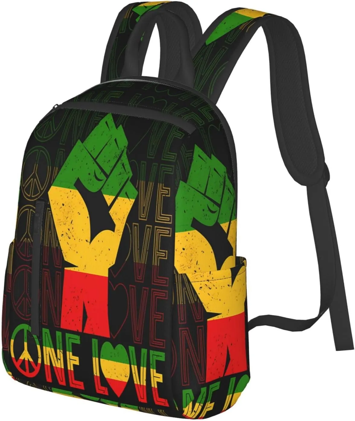 One Loves Peace Rastafari Jamaica Casual Backpacks Laptop Backpack Outdoor Travel Rucksack Sport Carry-On Daypack Lightweight Bag with Multi-Pockets