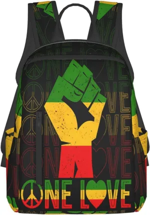 One Loves Peace Rastafari Jamaica Casual Backpacks Laptop Backpack Outdoor Travel Rucksack Sport Carry-On Daypack Lightweight Bag with Multi-Pockets