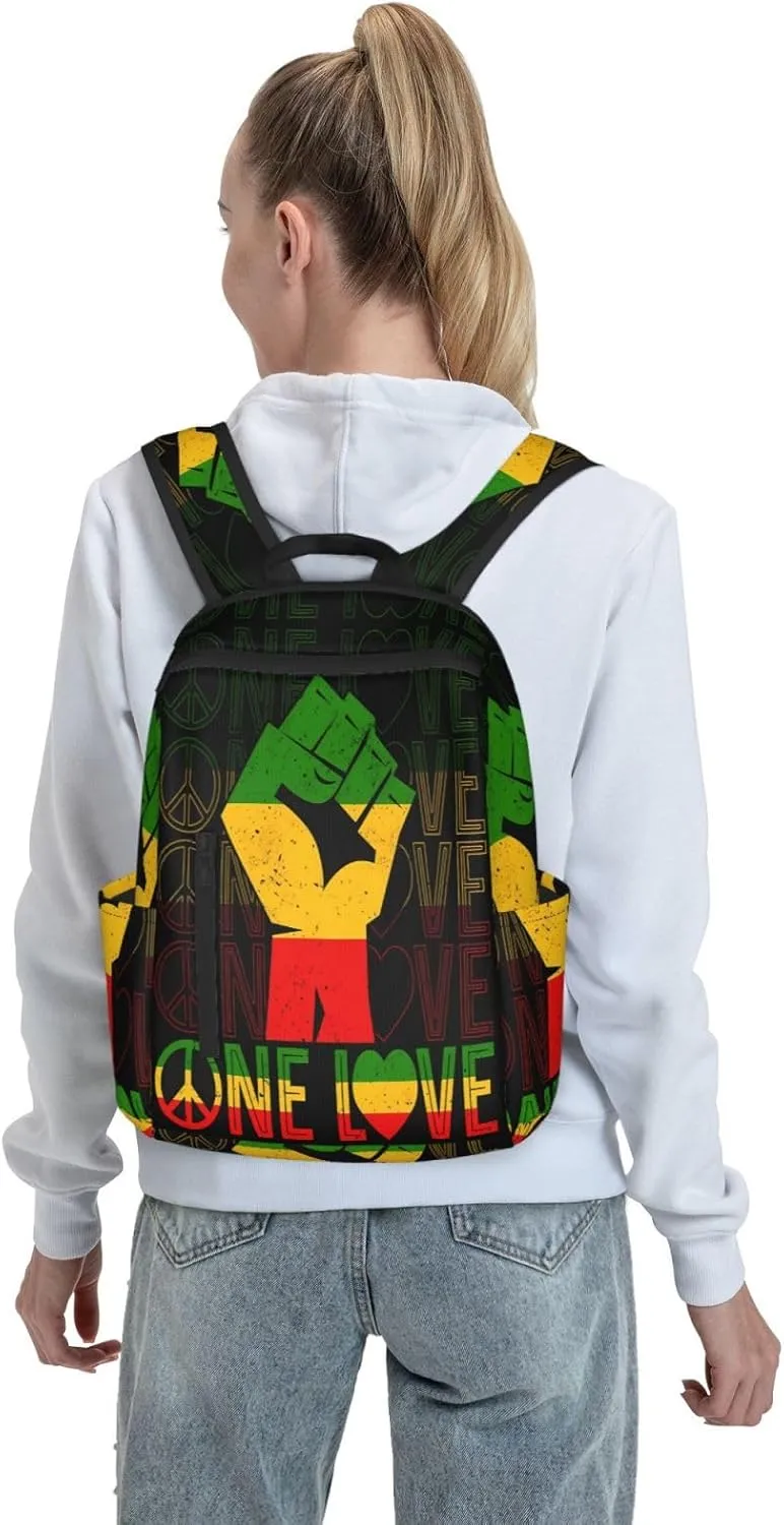 One Loves Peace Rastafari Jamaica Casual Backpacks Laptop Backpack Outdoor Travel Rucksack Sport Carry-On Daypack Lightweight Bag with Multi-Pockets