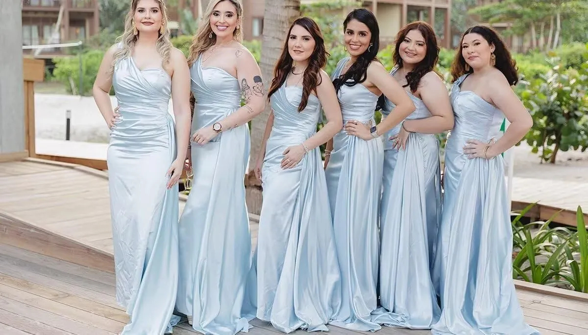 One Shoulder Bridesmaid Dresses Satin Mermaid Long Formal Dresses Pleated Prom Dress for Wedding Women