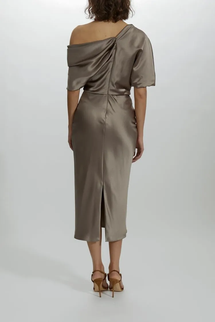 One Shoulder Satin Formal Dresses for Women Tea Length Evening Gown Evening Party Cocktail Dress