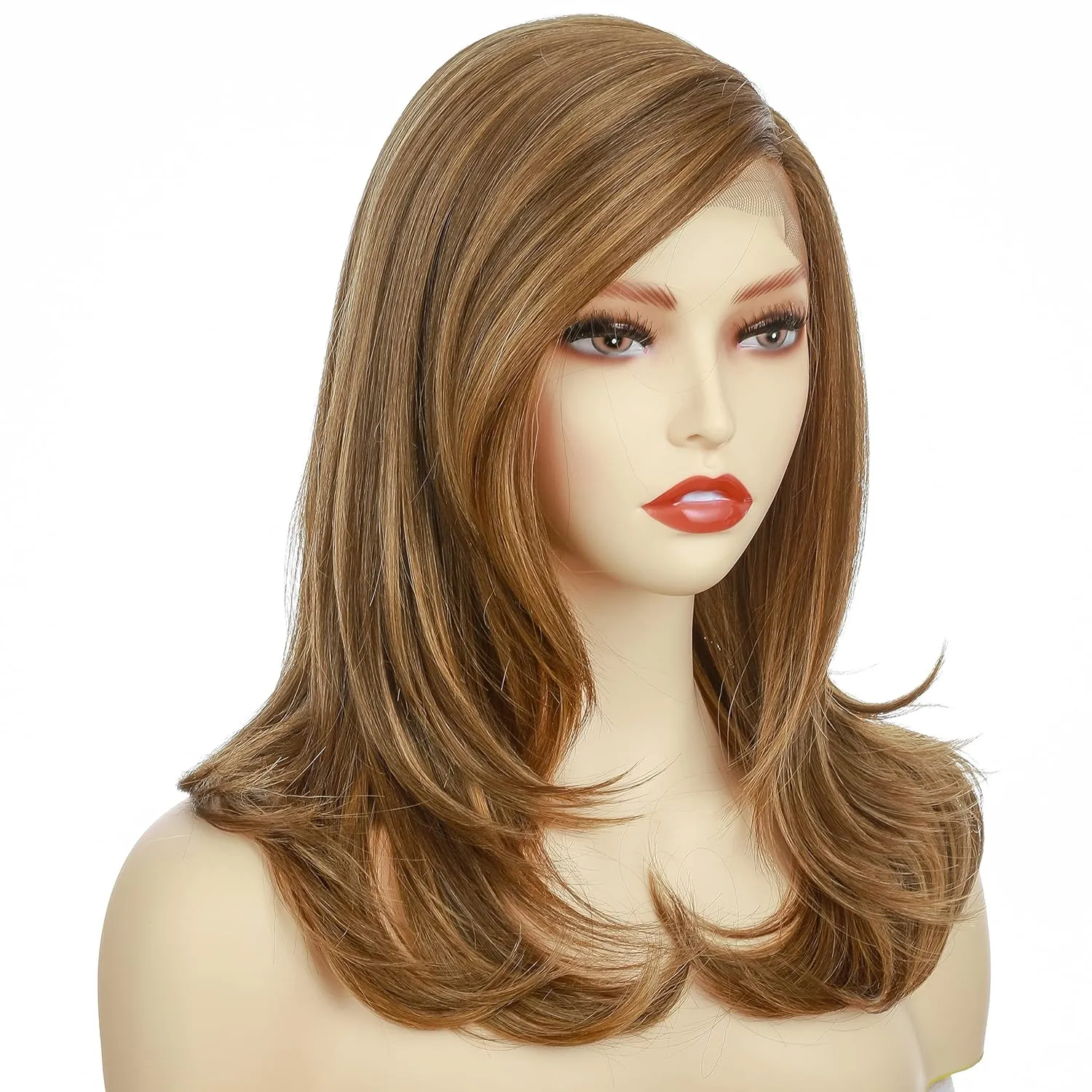 Onedor 18 Inch Premium Japanese High-Temperature Fiber Synthetic Hair 130% Density Straight Lace Front Side Part Long Wigs (Light Brown Evenly Blended with Dark Natural Blonde-RL12/16)