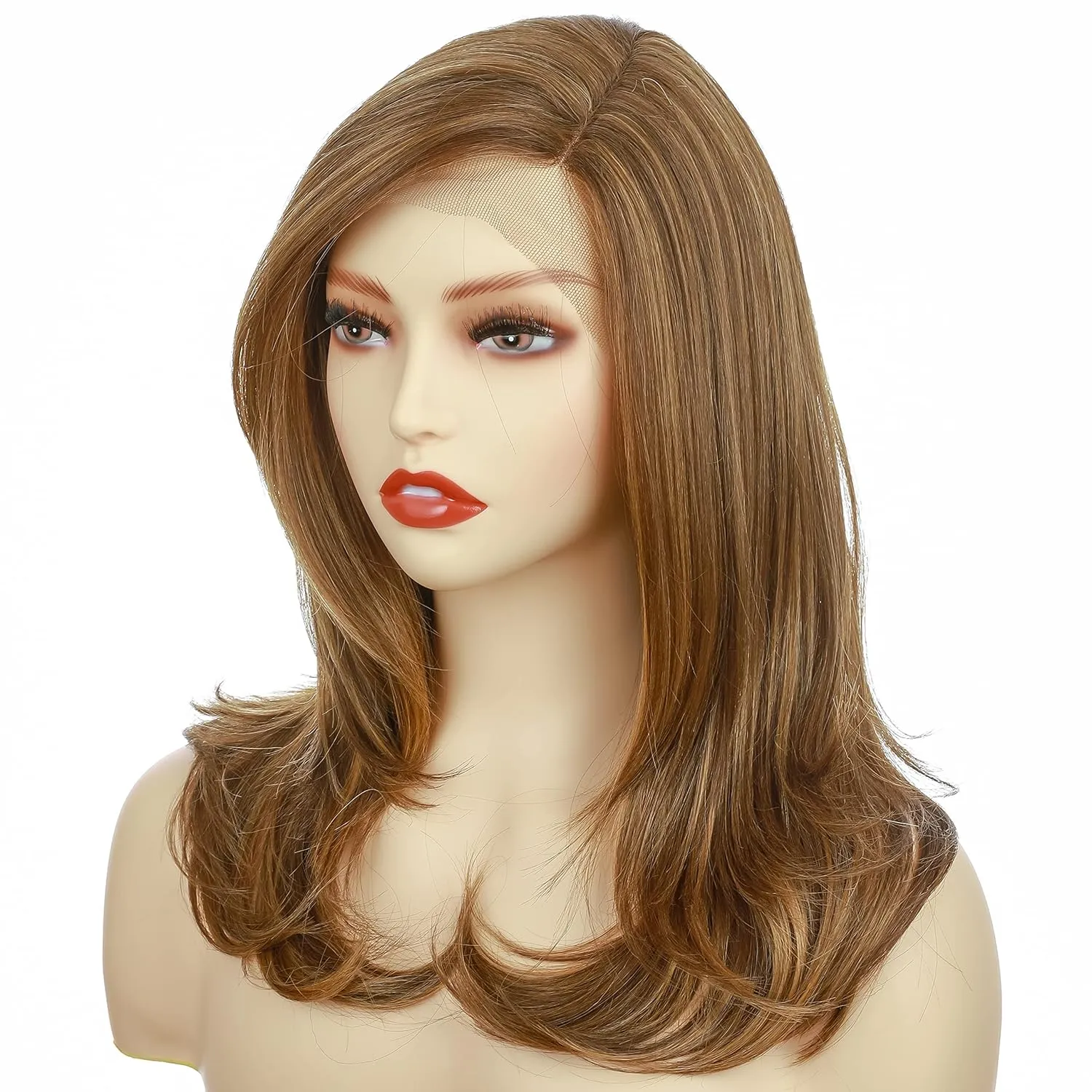 Onedor 18 Inch Premium Japanese High-Temperature Fiber Synthetic Hair 130% Density Straight Lace Front Side Part Long Wigs (Light Brown Evenly Blended with Dark Natural Blonde-RL12/16)