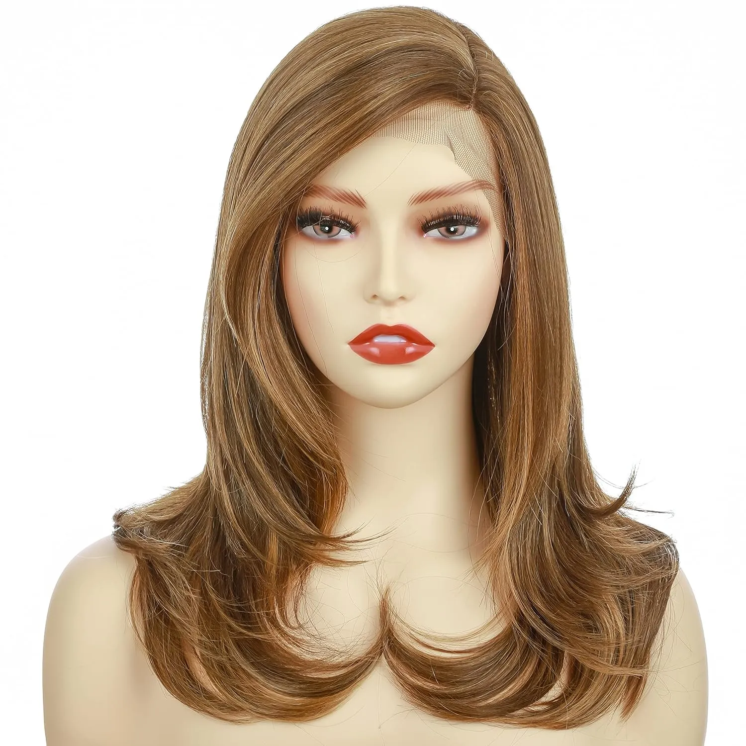 Onedor 18 Inch Premium Japanese High-Temperature Fiber Synthetic Hair 130% Density Straight Lace Front Side Part Long Wigs (Light Brown Evenly Blended with Dark Natural Blonde-RL12/16)